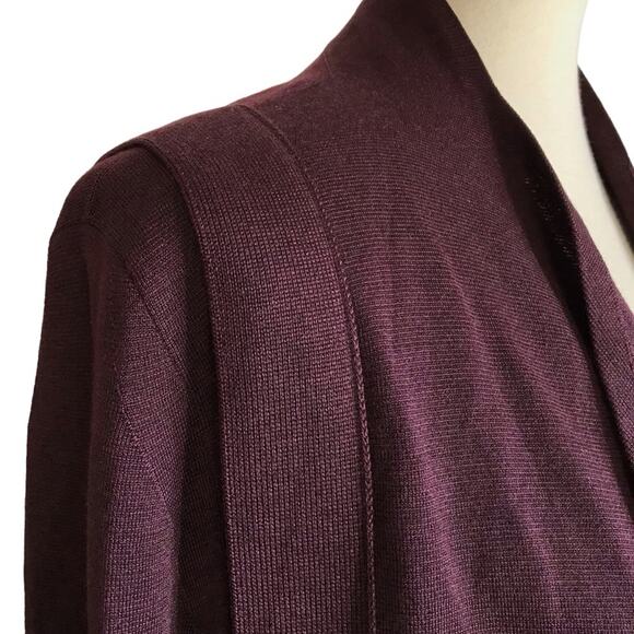 Akris Cashmere Silk Knit Waterfall Front Eggplant Purple Cardgian Sweater 16 - Picture 6 of 13